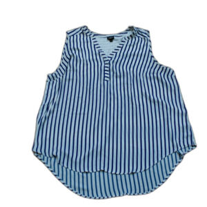 Torrid Harper Sleeveless Blouse Womens Size 4 Blue White Stripe V Neck Plus